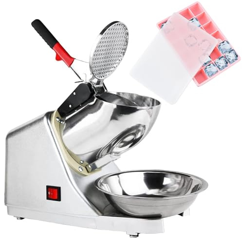 Tosucs Tritaghiaccio Elettrico 300W, 65 kg/h Elettrico Macchina del Ghiaccio Ice Maker Crusher Tritaghiaccio Bar Drink, Acciaio Inossidabile,per Uso Domestico e Commerciale(Grigio Argento)