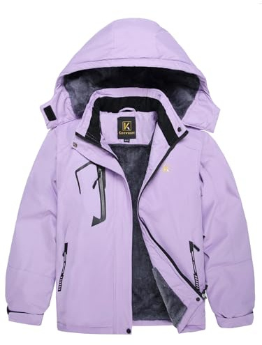 Keevoom Winter Coat For Girls,Childrens Waterproof Rain Coats Fleece Thick Windproof Snow Jackets with Detachable Hood Purple 6/7