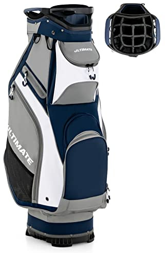 COSTWAY Bolsa Golf con 14 Palos, Bolsa de Carro de Golf Ligera y Portátil, 7 Bolsillos con Cremallera, Capucha para Lluvia, Cart Bag, Soporte para Paraguas, Unisex Adulto (Azul)