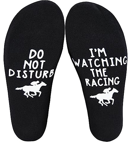 Poshzone Calcetines de algodón personalizados para carreras de caballos, idea de regalo novedosa, diseño personalizado, día del padre, cumpleaños, regalo de calcetín, Carreras de caballos, L