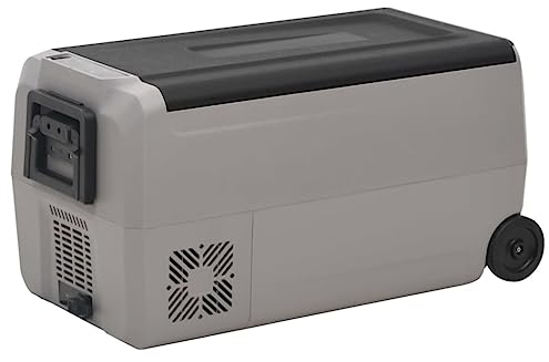 vidaXL Cool Box, Portable Ice Box Cooler with Wheel and Handle, Cold Insulated Cooler for Camping Picnic, Car Fridge, 50 L Black and Grey PP and PE