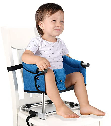 Toogel Silla Elevadora para Bebé, Alzadore de Asiento para Niños de 6 a 36 Meses, Trona bebé Portátil Plegable con Arnés de Seguridad, 3 Alturas, Silla de Comer con Bolsa de Viaje（Azul Brillante）