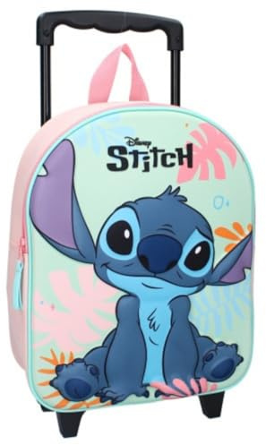 mybagstory - Trolley – Stitch – 3D – Pink – Child – School – Primary – Kindergarten – Daycare – Girl School Bag – Size 32 cm – Adjustable Straps – Wheels – Gift Idea, Red, 32 cm x 26 cm x 11 cm