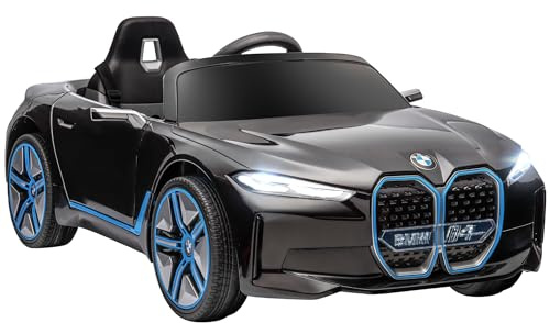 Aosom Electric Car for Kids, 12V Licensed BMW i4 Ride on Car with 2.4G Remote Control, Suspension System, Horn Honking, Music, Lights for Boys and Girls, Black