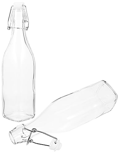 Jarra de agua de vidrio, 2 piezas Botella de vidrio a presión Botellas con tapa abatible Botellas de vidrio transparente Contenedor sellado Botella de elaboración oscilante Botellas de leche transpare