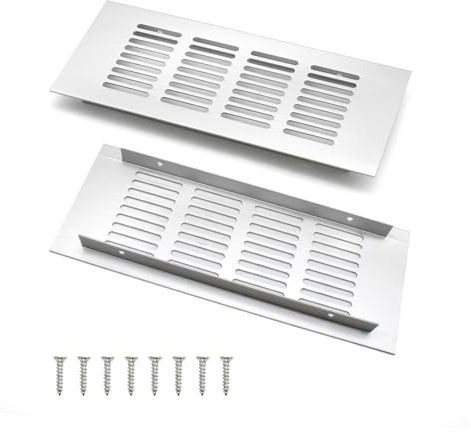2 Pezzi Griglia di Ventilazione, Griglia di Aerazione Alluminio da 20 × 8 cm, Sfiato a Parete Argento, Resistente Ruggine e Resistente Corrosione, per Ventilazione di Armadi e Mobili 0XBIT