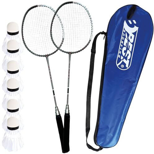 Best Sporting Badminton Set mit 2 leichten Schlägern, Bällen und praktischer Tragetasche – Perfekt für den Freizeitsport im Garten, Park oder am Strand (500 XT Badminton Set)