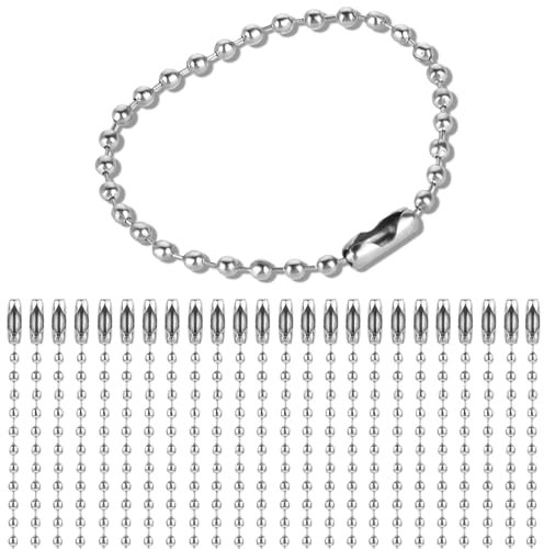 Thinp 100 Pcs Ball Chain Keychain 4.7 Inch Keychain Chain Silver Ball Chain Stainless Steel Ball Chain 2.4mm Diameter Bead Chain with Ball Connector for Tag Chain Jewelry Making Crafts Dog Tag