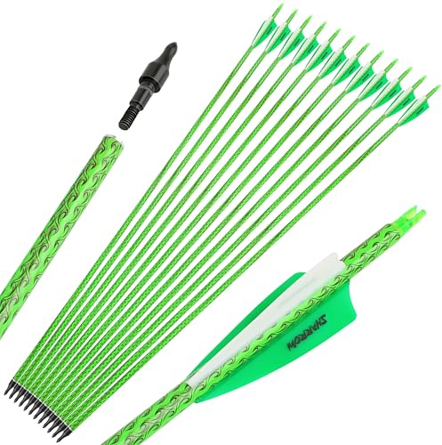 wolfman 30 Pouces ​Flèche de Carbone Coloré Spine 500 Flèche Carbone Flèche de Chasse avec 4 Plume Flèches pour Arc Classique Arc a Poulies Arc Long Tir à l'arc (Vert Fluo)