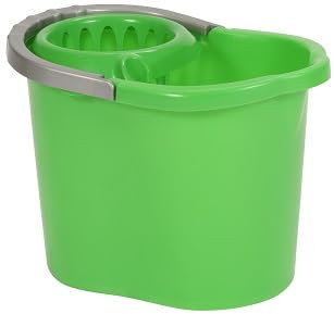 Professional 12L Mop Bucket with Wringer (Green) Colour Coded With Easy Carry Handle for Domestic and Commercial Cleaning Hospital Contract Cleaning Bucket Industrial