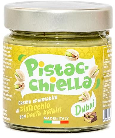Crema DUBAI Pistacchio e Croccante Pasta Kataifi. 200gr. Disano Crema Spalmabile di alta Qualità Prodotta in Italia. Il vero contenuto della cioccolata Dubai. Senza Olio di Palma.
