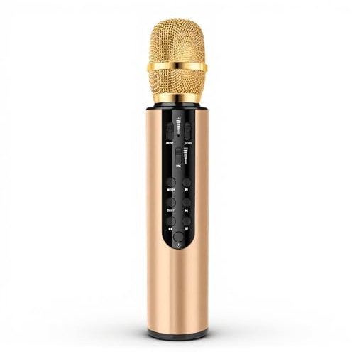 YUEHISY Drahtloses Bluetooth Karaoke Mikrofon, Tragbares Handheld -Lautsprecher Mikrofon für Home Party Geburtstagsgeschenk Kinder Erwachsene (Gold)