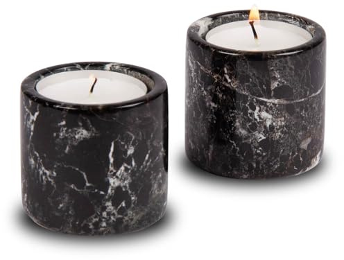 Juego de 2 portavelas de mármol negro, diseño de cilindro de 5 cm para decoración del hogar, regalos y mesas