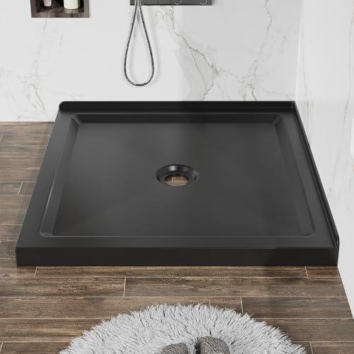 VISRACK 36x36 Black Acrylic Anti-Slip Shower Base | 3.3 Height, Center Drain & Double Threshold | Easy Install Bathroom Floor Tray