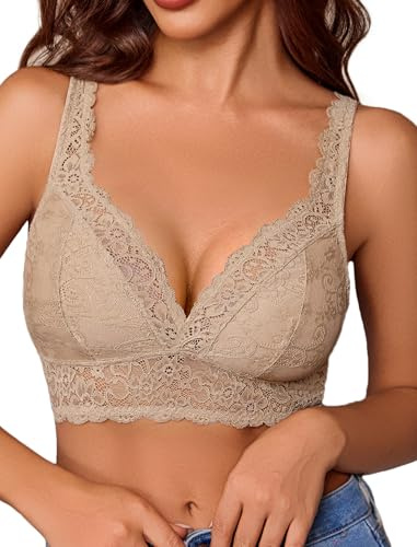 Avidlove Lace Bras Women Wireless Bralettes Unlined Basic Cami Sexy Soft Triangle Everyday Wirefree Seep Lingerie Khaki