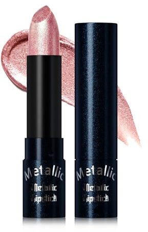 Rouge à Lèvres Mat Pailleté Métallique-Très Pigmenté et Chatoyante, Brillant Rouges à Lèvres Longue Tenue Résistant à L'eau Durée pour Femme, Rouge a Levre Scintillant Cadeau Femmes-C02 Rose Clair