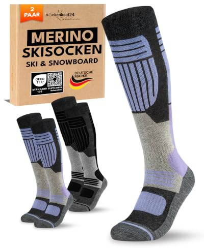 sockenkauf24 Calcetines Esquí para Mujer Lana Merino 2 Pares 35-38 Negro/Verde