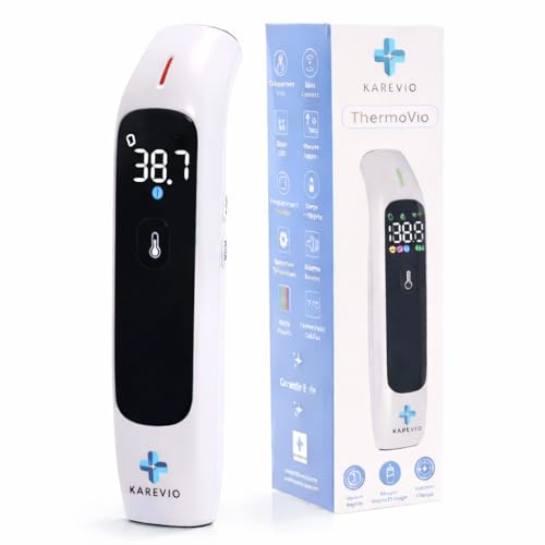 Karevio Thermomètre Frontal Bébé, Enfant & Adulte – Thermomètre Médical Infrarouge Sans Contact, Précis et Rapide 3 modes selon âge – Accessoire Bébé – Norme CE - Marque Française