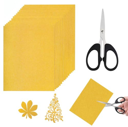 TICKLELY Papier cartonné pailleté Or A4 170g – Lot de 15 Feuilles avec Ciseaux – Papier décoratif pour Bricolage, Cartes, Scrapbooking, Invitations et projets créatifs