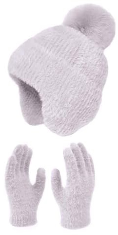 Mössa med öronlappar män kvinnor och män höst vinter varm söt ull hatt halsduk handskar tre stycken vinter stickad mössa skärm mitten halsdukar set flygarhuva med glasögon, Beige, En Storlek