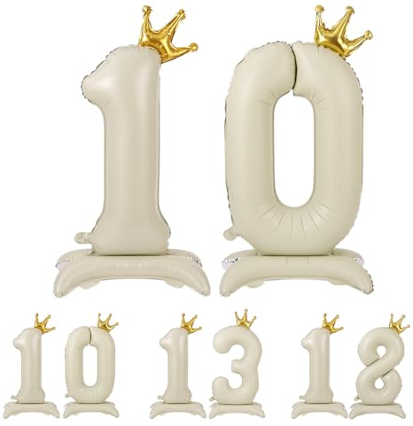 APXEL Globo Pie Número 10 Blanquecino 42 (107cm), Globo Numeros Gigante con Corona, Inflar con Helio o Aire, Decoracion para Niño Niña Adultos La Boda Aniversario Cumpleaños Fiestas