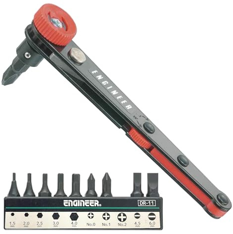 compact 90 degree right angled ratchet screwdriver inc. assorted bits ...ideal for confined spaces (Japanese quality). Engineer dr-06