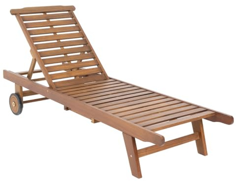 CHARLES BENTLEY FSC® 100% Certified, Reclining, Wooden Furniture, Sun Lounger, Acacia Wood, Garden Décor, Outdoor Furniture, Patio, Garden, Seat, Pull Out Tray, 19kg, 2 Wheels (200x85x67cm)