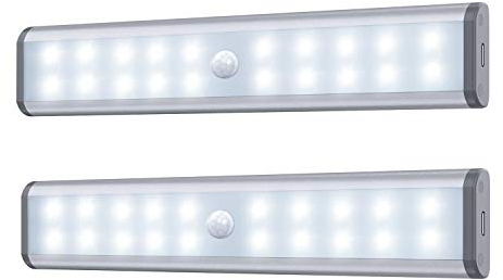 Bewegungssensor Schrank Leuchten, 20 LED kabellose Unterschrank Leuchte mit eingebautem Akku, überall aufklebbar Magnetische Nachtbeleuchtung für Küchenschrank (2er Pack)