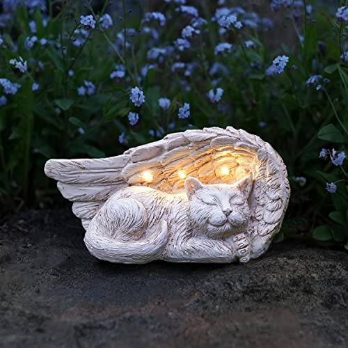 Festive Lights - 19.5cm Solar Stone Effect Memorial Cat Light with Warm White LEDs - Weather-Resistant Polyresin, Outdoor Garden Tribute Ornament - Integrated Solar Panel, Automatic Night Glow
