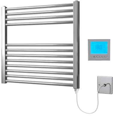 Greenedhouse Electric 600 Wide x 600 high Flat Chrome Towel Rail with 7 Day Programmer/Room Thermostat