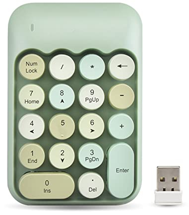 Yunseity Mechanische Zifferntastatur, 2.4G Wireless 18-Tasten-Zifferblock, Mischfarben-Nette Retro-Numpad-Tastatur, für PC, Laptop, Notebook Usw.(Grün)