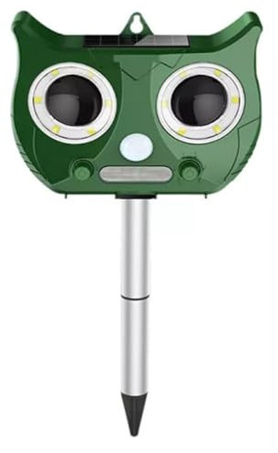 Ultrasonic Solar Animal Deterrent, Cat Deterrent, Marten Deterrent, Motion Sensor (Green)