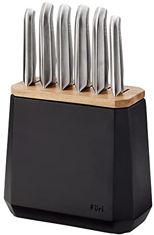 Furi Pro Stone Block Set Midnight Terrazzo, 7pcs Set Incl. 6 Essential Knives, East/West Santoku 13cm and 17cm, Cook's 20cm, Bread 20cm, Utility 15cm, Asian Utility 12cm