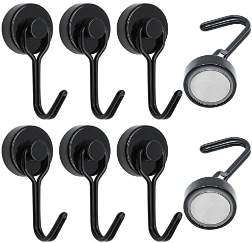 Scettar Magnethaken, 6 Stück 15 kg Magnete Stark Haken for Barbecue, Strong Selbstklebende Haken for Gadgets, Magnete Mit Haken Drehbar Magnetischer Haken für Küche Schließfächer(schwarz)