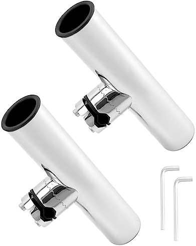 QWORK® 2 Pezzi Portacanne da Pesca - Ruotabili a 360° - Acciaio Inossidabile 304 - Fissaggio su Guide da 19~25 mm - per la Pesca su Barche e Yacht
