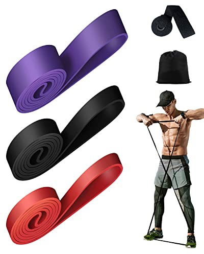 Victoper Resistance Bands（3 Pieces）Pull Up Bands Gym Bands Resistance for Strength Training Fitness Pilates Yoga Stretch Toning Pull Up Bands Includ Door Anchor and Storage Bag Red/Black/Purple