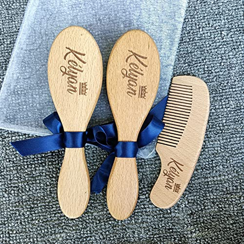 CEDNXOER Personalisierte Babybürste Als Geschenk,Individuelle Namensgravur,Haarbürste Und Kamm Für Neugeborene,Baby-Andenken,Holzborste,Kleinkindkamm,Babyparty-Geschenk