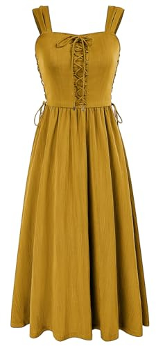 Scarlet Darkness Women Summer Spaghetti Strap Sleeveless A Line Swing Dress with Pockets Turmeric XXL