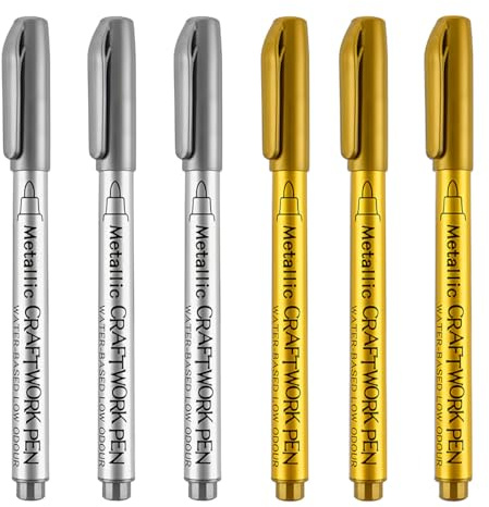 Funny live Paint Pen Gold Silver Metallic Permanent Acrylic Markers Set for Crafts Glass Fabric Gift Card Making Leather Tire Water-Based Ink Paint Pens (Gold 3pcs + Silver 3pcs)