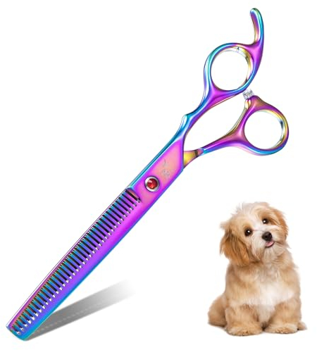 DRGSKL Professionelle Effilierschere Hundeschere Ausdünnung Blender Grooming Schere für mittlere und große Haustiere Japanischer Edelstahl 440C Regenbogen