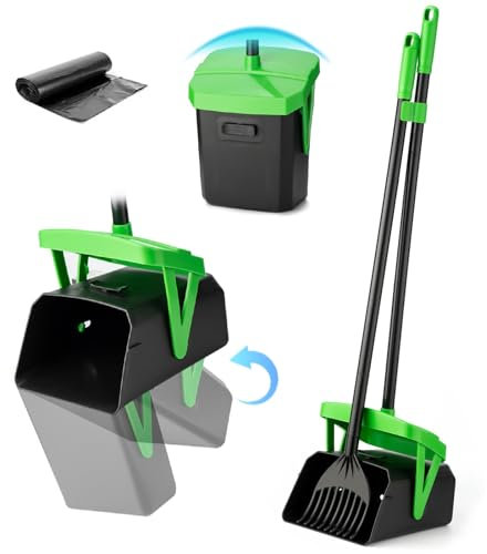 FUSBUNTY Pooper Scooper Schwenkeimer & Rechen mit 20 Kotbeuteln, Hundekotschaufel mit Beutelbefestigung für große mittelgroße kleine Hunde, Kotschaufel mit Deckel für Rasen Hof Hundehütte