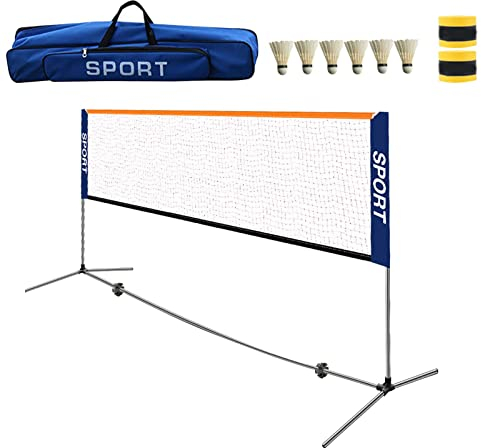 Badmintonnetz-Set, 6 Stück, Badminton inklusive, Tragetasche, Tennisnetz-Set, Volleyballnetz, Hinterhof, Robustes Badmintonnetz, verstellbar, für Erwachsenenplätze, 6,1 m Breite