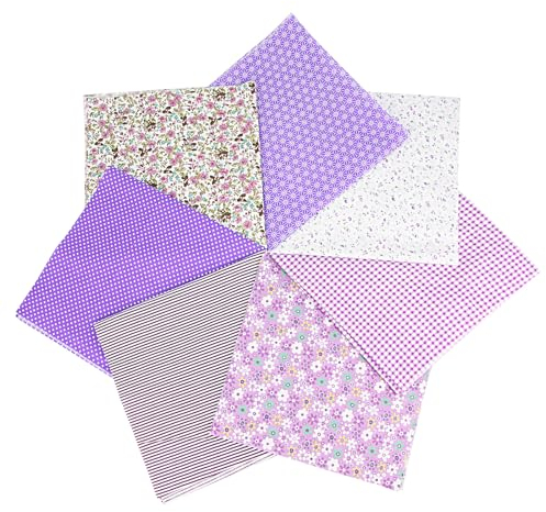 Baumwollstoff, 7 Stück Baumwollstoff Patchwork 50 x 50cm Stoffe zum Nähen Bedruckte Verschiedene Muster DIY Stoffpaket für DIY Nähmuster Handwerk lila