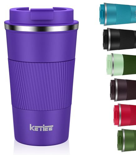 KETIEE Gobelet isotherme à emporter - 510 ml - Double paroi - Avec couvercle anti-fuite - Pour café et thé - Violet profond