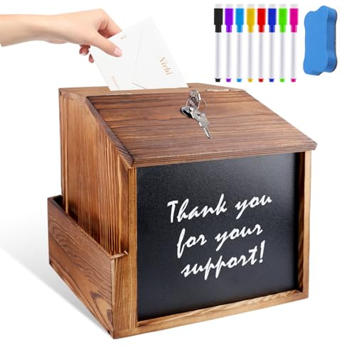Scatola per Proposte in Legno, Scatola per Donazioni con Serratura con Gesso a 8 Colori e Cancellino Non Magnetico, Scatola dei Lamentele per Scuola, Ufficio, Ospedale, Proposta, Donazione, Scheda