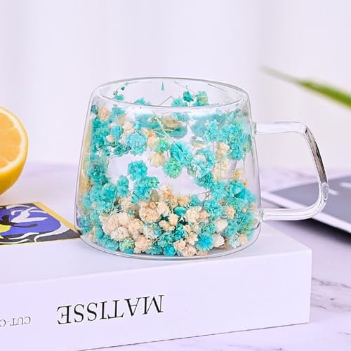 Richaa Fiori secchi isolati in vetro doppia parete tazza da caffè con manico 7 once Latte vetro espresso tazze di vetro borosilicato tazza da tè regali originali