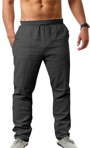 NANAMEEI Pantalon Coton Lin Homme Décontractés de Plage Léger Été Casual Yoga Pants avec Cordon Elastique Grande Taille