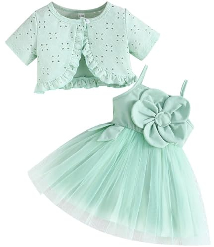 Yaopelky Robe tutu 2 pièces pour bébé fille, cardigan en tulle, robe d'été pour filles, robe de princesse pour baptême, fête, ensemble d'été pour bébé