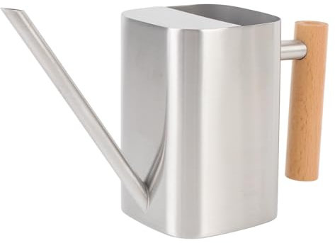 Arrosoir à Fleurs, Arrosoir en Acier Inoxydable avec Long Bec, Manche en Bois pour Plantes D'intérieur, bonsaï, Fleur de Jardin Extérieur, carré Décoratif (Argent 500ML)