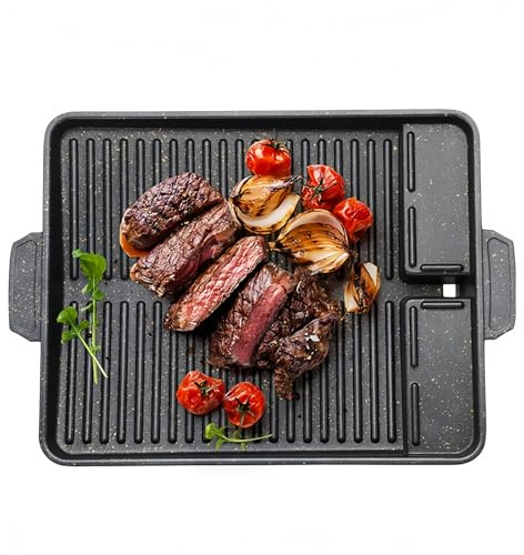 BORDEAG Grillplatta, Rektangulär Grillpanna, Non-Stick Belagd, 37 x 26 cm, Svart, Aluminium, För Gasspisar, Camping, Induktion, Gas, Ceran
